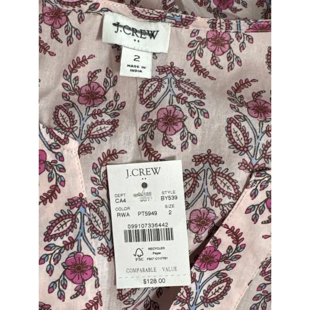 NWT J. Crew‎ Ruffle Sleeve Floral Print Cottagecore Midi Dress Size 2
